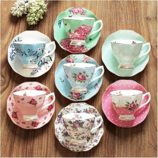 Dishes Coffee Cup Gold Frame Bone China Cup Cup & Saucer Set English Afternoon Cup Tea Cup Coffee Utensils Luxury Tea Set (Color : F) (G)