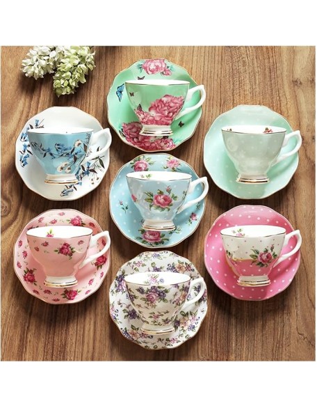 Dishes Coffee Cup Gold Frame Bone China Cup Cup & Saucer Set English Afternoon Cup Tea Cup Coffee Utensils Luxury Tea Set (Color : F) (G)