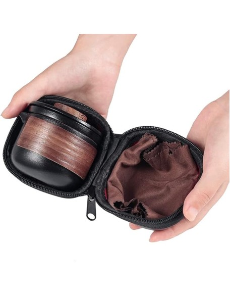 Travel Ceramic Tea Pot Set Portable Ceramic Travel Tea Set Teapot 1 Pot 2 Cups Porcelain Teacups with Tea Infuser Portable Bag Black (Color : Black)