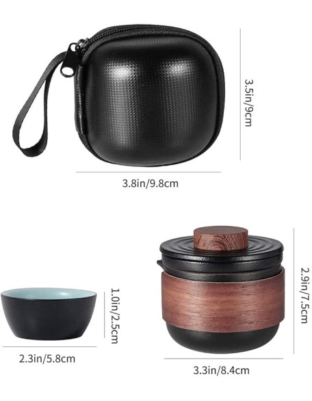 Travel Ceramic Tea Pot Set Portable Ceramic Travel Tea Set Teapot 1 Pot 2 Cups Porcelain Teacups with Tea Infuser Portable Bag Black (Color : Black)