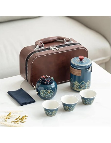 Afternoon Tea Set 5PCS/Set Portable Tea Maker Teaware Set with Bag for Travel Teacup Teaset Accessories Ceramic Teapot Kit Tea Set for Adults