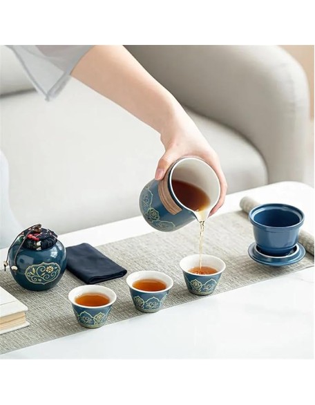 Afternoon Tea Set 5PCS/Set Portable Tea Maker Teaware Set with Bag for Travel Teacup Teaset Accessories Ceramic Teapot Kit Tea Set for Adults