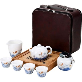 European Style Tea Set Ceramic Tea Set Portable Travel Tea Set with Teapot Teacups Tea Canister Tea Tray and Travel Bag for Travel Home