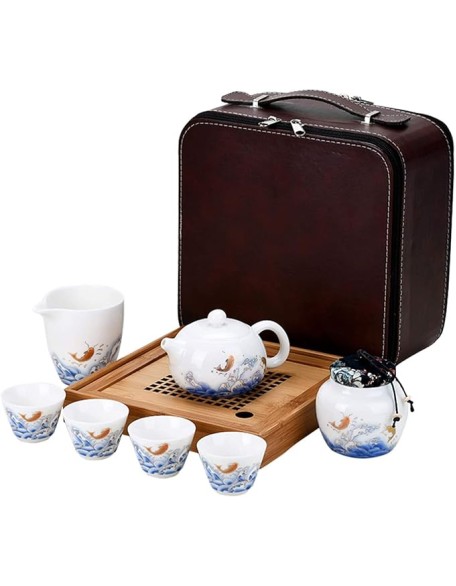 European Style Tea Set Ceramic Tea Set Portable Travel Tea Set with Teapot Teacups Tea Canister Tea Tray and Travel Bag for Travel Home