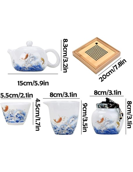 European Style Tea Set Ceramic Tea Set Portable Travel Tea Set with Teapot Teacups Tea Canister Tea Tray and Travel Bag for Travel Home