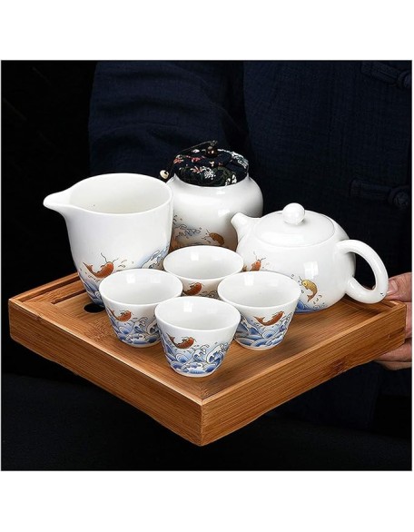 European Style Tea Set Ceramic Tea Set Portable Travel Tea Set with Teapot Teacups Tea Canister Tea Tray and Travel Bag for Travel Home