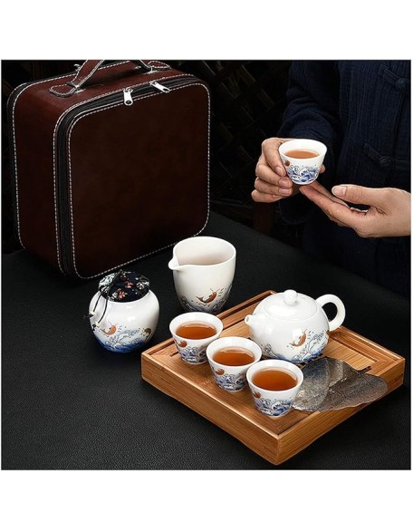 European Style Tea Set Ceramic Tea Set Portable Travel Tea Set with Teapot Teacups Tea Canister Tea Tray and Travel Bag for Travel Home