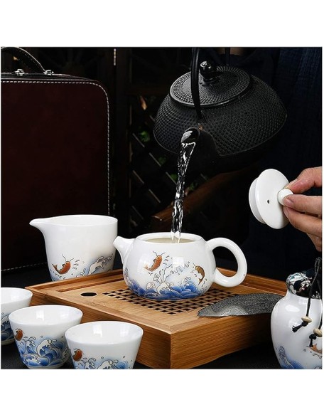 European Style Tea Set Ceramic Tea Set Portable Travel Tea Set with Teapot Teacups Tea Canister Tea Tray and Travel Bag for Travel Home