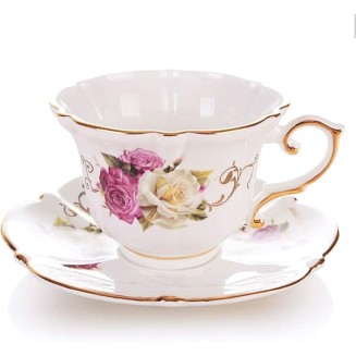 Tea Table Teapot Sets,Tea Set Handmade Chinese,Porcelain Teapot,Creative Ceramic Tea Cups,European Bone China Coffee Cup Set English Style Garden 1 Piece Set Tea Cup