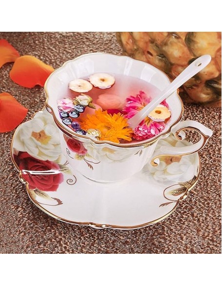 Tea Table Teapot Sets,Tea Set Handmade Chinese,Porcelain Teapot,Creative Ceramic Tea Cups,European Bone China Coffee Cup Set English Style Garden 1 Piece Set Tea Cup