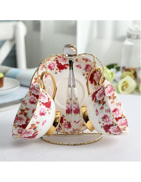 Exquisite British Floral Tea Cup saucer Spoon Set Europe Ceramic Coffee Cup 200ml Porcelain Cafe Teacup