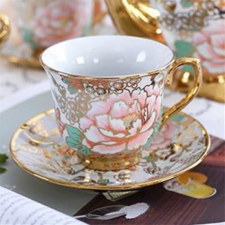 Exquisite Cup Phnom Penh Floral Teapot Set Vintage Cup Gold Coffee Set and Saucer Teapot Set/Green/As Shows (Green As Shows)