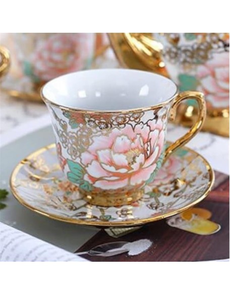 Exquisite Cup Phnom Penh Floral Teapot Set Vintage Cup Gold Coffee Set and Saucer Teapot Set/Green/As Shows (Green As Shows)