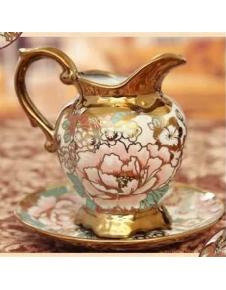 Exquisite Cup Phnom Penh Floral Teapot Set Vintage Cup Gold Coffee Set and Saucer Teapot Set/Green/As Shows (Green As Shows)