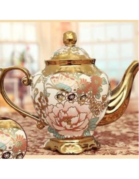 Exquisite Cup Phnom Penh Floral Teapot Set Vintage Cup Gold Coffee Set and Saucer Teapot Set/Green/As Shows (Green As Shows)