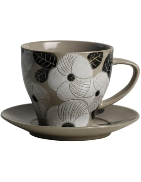 Drinking Cup Handmade Coffee Cup with Saucer Set Latte Latte Coffee Cup Retro Afternoon Tea Cup Office Mug Water Cup Coffee Mug (Grey) (Gold)