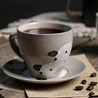 Drinking Cup Handmade Coffee Cup with Saucer Set Latte Latte Coffee Cup Retro Afternoon Tea Cup Office Mug Water Cup Coffee Mug (Grey) (Gold)