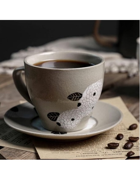 Drinking Cup Handmade Coffee Cup with Saucer Set Latte Latte Coffee Cup Retro Afternoon Tea Cup Office Mug Water Cup Coffee Mug (Grey) (Gold)