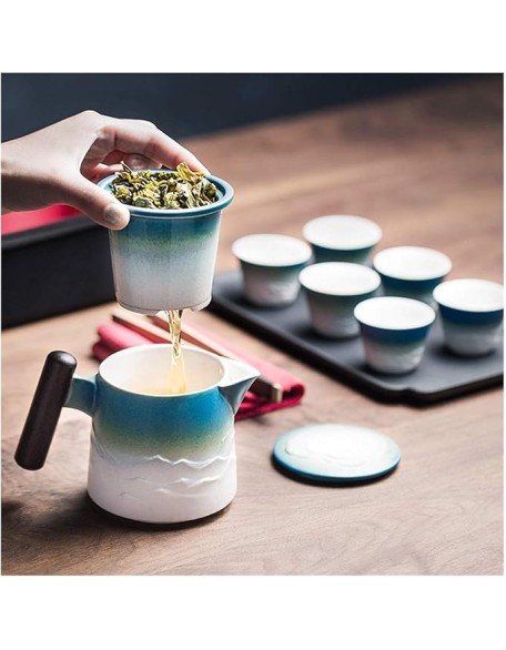 Tea Set/Tea Pot Set Chinese Traditional Ceramic Tea Sets Portable Travel Tea Set Classic Tea Sets Includes A Teapot with Handle 6 Tea Cups A Portable Travel Bag Chinese Set
