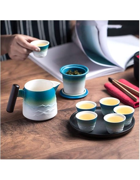 Tea Set/Tea Pot Set Chinese Traditional Ceramic Tea Sets Portable Travel Tea Set Classic Tea Sets Includes A Teapot with Handle 6 Tea Cups A Portable Travel Bag Chinese Set