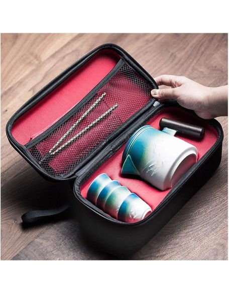 Tea Set/Tea Pot Set Chinese Traditional Ceramic Tea Sets Portable Travel Tea Set Classic Tea Sets Includes A Teapot with Handle 6 Tea Cups A Portable Travel Bag Chinese Set