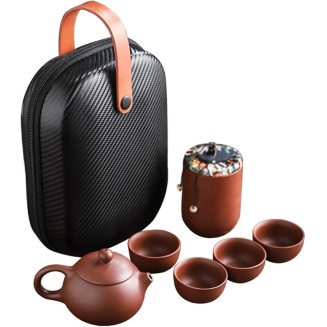 Purple Sand Tea Cups Ceramic Portable Teapot Set Outdoor Travel Gaiwan Ceremony (As Shown One Size)