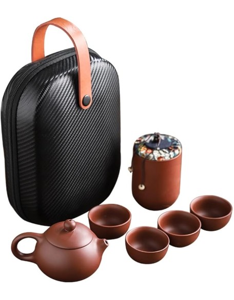 Purple Sand Tea Cups Ceramic Portable Teapot Set Outdoor Travel Gaiwan Ceremony (As Shown One Size)