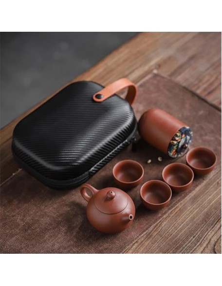 Purple Sand Tea Cups Ceramic Portable Teapot Set Outdoor Travel Gaiwan Ceremony (As Shown One Size)
