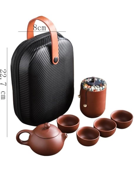 Purple Sand Tea Cups Ceramic Portable Teapot Set Outdoor Travel Gaiwan Ceremony (As Shown One Size)