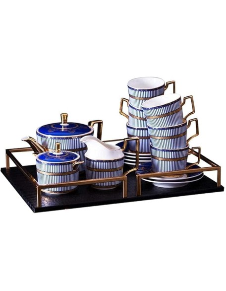 Court Style Teapot Japanese, European Blue Coffee Cup Set Simple Chinese and English Afternoon Tea Set Home Embossed Gold Tea Set