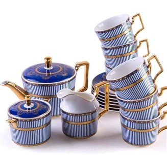 Court Style Teapot Japanese, European Blue Coffee Cup Set Simple Chinese and English Afternoon Tea Set Home Embossed Gold Tea Set