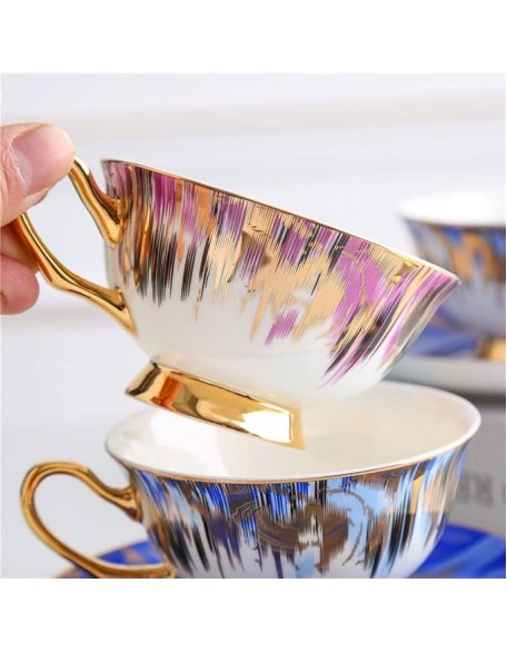 Fashion Coffee Cup and Saucer Rim Table Ware Porcelain Tea Cup Set Home Decor Gold European Bone China Birthday Gifts Multicolor