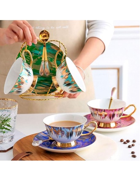 Fashion Coffee Cup and Saucer Rim Table Ware Porcelain Tea Cup Set Home Decor Gold European Bone China Birthday Gifts Multicolor