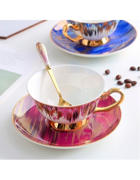 Fashion Coffee Cup and Saucer Rim Table Ware Porcelain Tea Cup Set Home Decor Gold European Bone China Birthday Gifts Multicolor
