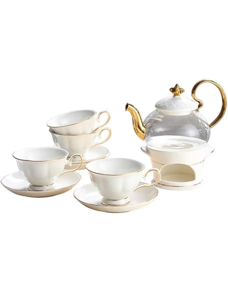 Tea Coffee Cup Set European Style Luxurious Gold Trim Ceramic Tea Cup Set Including 6 Pcs