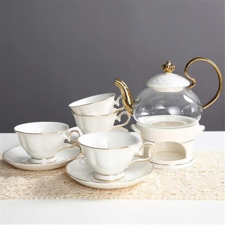 Tea Coffee Cup Set European Style Luxurious Gold Trim Ceramic Tea Cup Set Including 6 Pcs