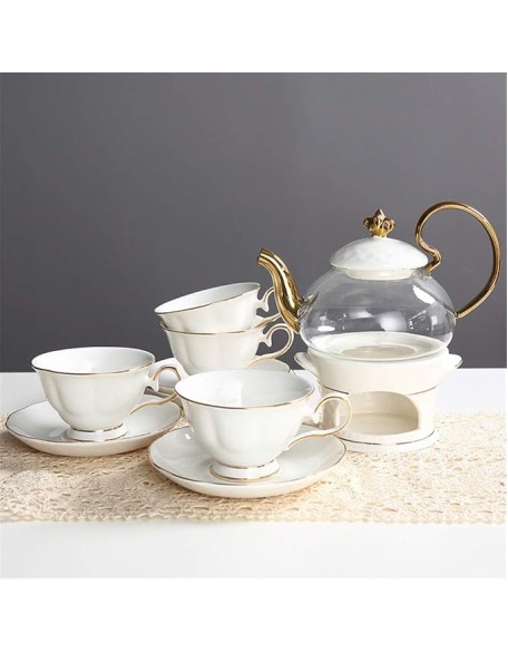 Tea Coffee Cup Set European Style Luxurious Gold Trim Ceramic Tea Cup Set Including 6 Pcs