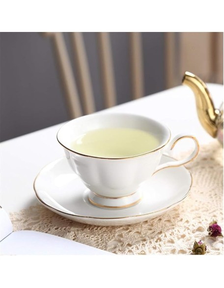 Tea Coffee Cup Set European Style Luxurious Gold Trim Ceramic Tea Cup Set Including 6 Pcs