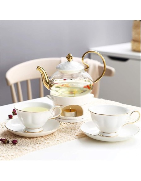 Tea Coffee Cup Set European Style Luxurious Gold Trim Ceramic Tea Cup Set Including 6 Pcs