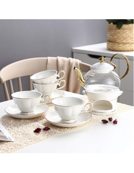Tea Coffee Cup Set European Style Luxurious Gold Trim Ceramic Tea Cup Set Including 6 Pcs