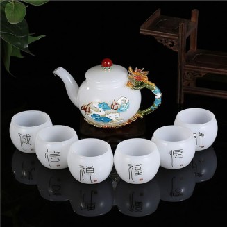 Porcelain Tea Set Flower Tea Cups Enamel Handmade Butterfly Rose Chinese Ceramic Tea Sets Gift for Mother's Day,Blue (Blue)