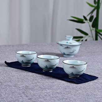 Chinese Teapot Set with 3 Tea Cups Ceramic Tea Set with 1 Teapot 2 Tea Cups and 1 Tea Cloth Portable Bag,B