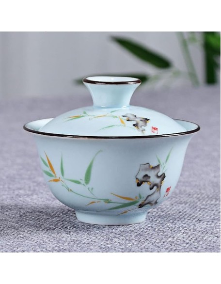 Chinese Teapot Set with 3 Tea Cups Ceramic Tea Set with 1 Teapot 2 Tea Cups and 1 Tea Cloth Portable Bag,B