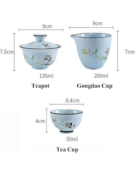 Chinese Teapot Set with 3 Tea Cups Ceramic Tea Set with 1 Teapot 2 Tea Cups and 1 Tea Cloth Portable Bag,B