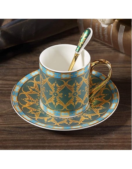 Porcelain Coffee Cup British European Bone China Coffee Cup Set Fashion Ceramic Painting Gold Afternoon Flower Tea Cup Saucer Cup Saucer Sets (1color 10x8x7cm)