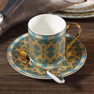 Porcelain Coffee Cup British European Bone China Coffee Cup Set Fashion Ceramic Painting Gold Afternoon Flower Tea Cup Saucer Cup Saucer Sets (1color 10x8x7cm)