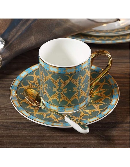 Porcelain Coffee Cup British European Bone China Coffee Cup Set Fashion Ceramic Painting Gold Afternoon Flower Tea Cup Saucer Cup Saucer Sets (1color 10x8x7cm)