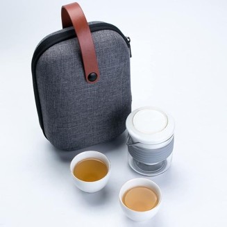 Chinese Kung Fu Tea Set Ceramic Portable Teapot Set Outdoor Travel Gaiwan Tea Cups of Tea Ceremony Teacup Drinkware (A) (A)