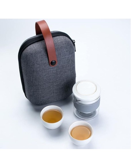 Chinese Kung Fu Tea Set Ceramic Portable Teapot Set Outdoor Travel Gaiwan Tea Cups of Tea Ceremony Teacup Drinkware (A) (A)