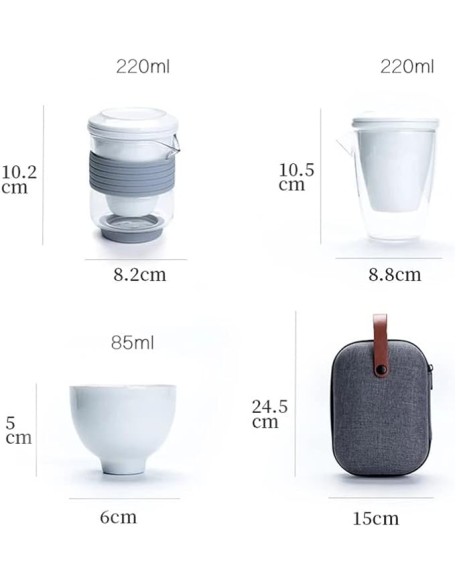 Chinese Kung Fu Tea Set Ceramic Portable Teapot Set Outdoor Travel Gaiwan Tea Cups of Tea Ceremony Teacup Drinkware (A) (A)
